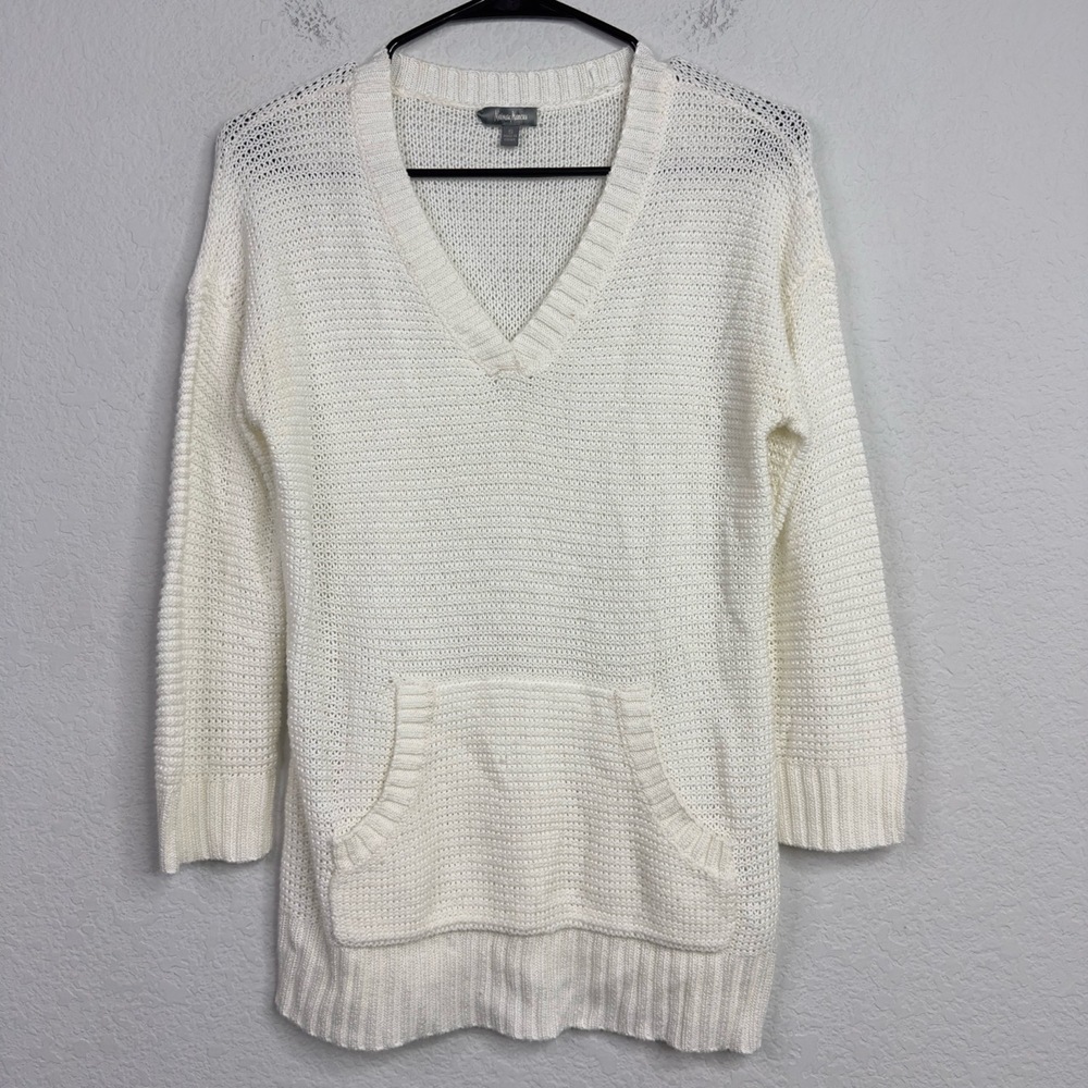 Neiman Marcus Sweater Women S Ivory Open Knit Pullover Coastal Preppy Minimalist